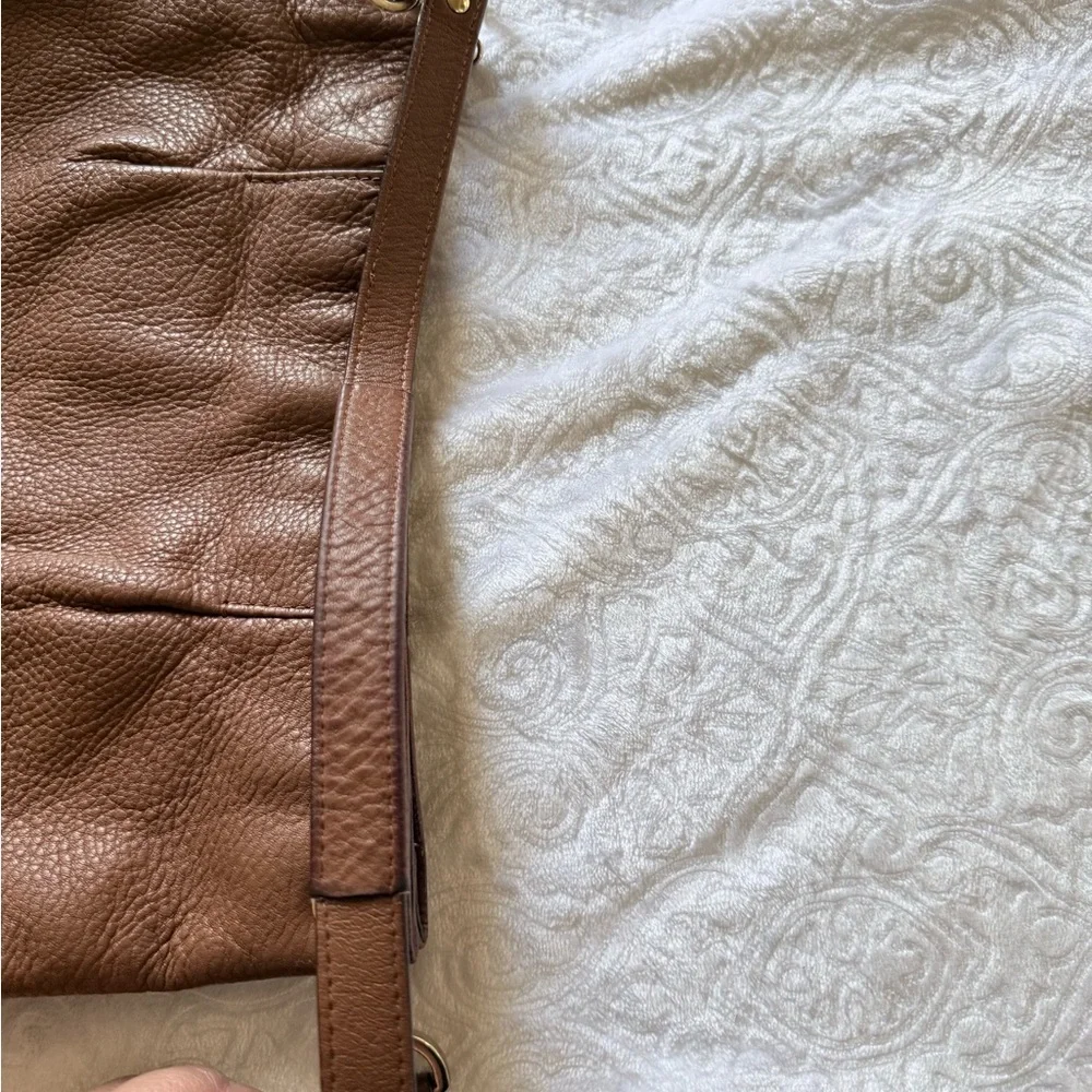 Michael Kors Brown Leather Hobo Bag Shoulder Purse Gold Tone Logo